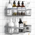 EUDELE Shower Caddy 2 Pack, Adhesive Shower Organizer for Home Decor & Kitchen Storage, No Drilling, Rustproof Stainless Steel Bathroom Shelf Organizer by EUDELE