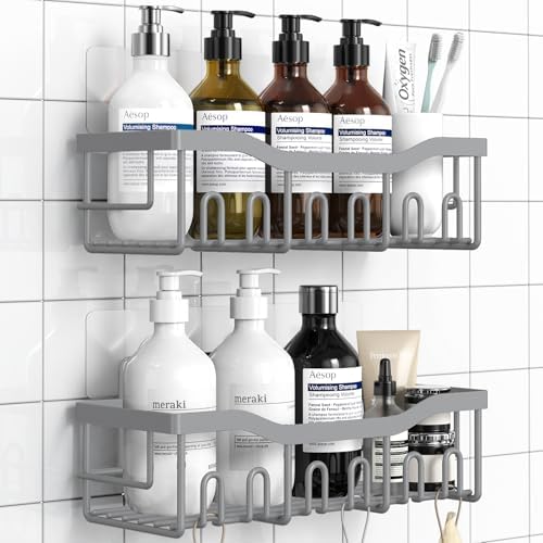 EUDELE Shower Caddy 2 Pack, Adhesive Shower Organizer for Home Decor & Kitchen Storage, No Drilling, Rustproof Stainless Steel Bathroom Shelf Organizer by EUDELE