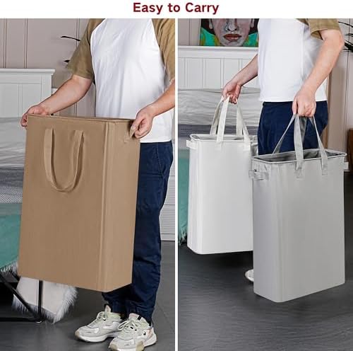 efluky Slim Laundry Basket, Narrow Laundry Hamper with Handles, Collapsible Dirty Clothes Hamper, Tall Laundry Bin for Laundry Room, Dorm and Bedroom, 19.8 Gallon (75L) Flax Brown - Image 5