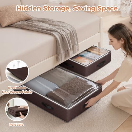 Budding Joy 6 Pack 95L Under bed Storage Containers Brown | Underbed Storage Bags for Blankets, Towels, Comforter, Sweaters, Linen Sheets, Wrapping Paper - Image 6