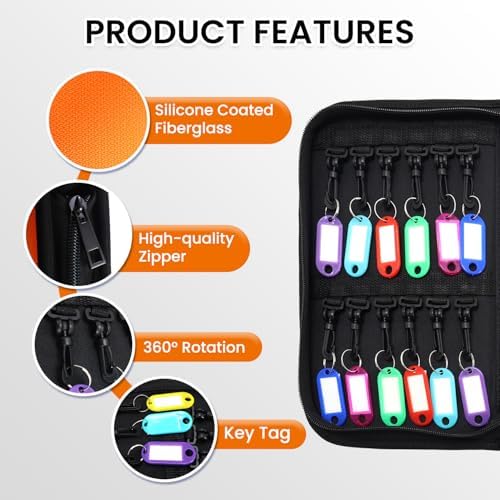 Zippered Key Case, Key Organizer, Fireproof and Waterproof Key Binder with 24 Hooks and Tags Portable Key Storage Book for Offices Real Estate Agencies Hotels and Rental Management - Image 4