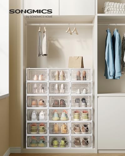 SONGMICS Stackable Shoe Boxes, Foldable, Ventilated Clear, Set of 18 - Image 2