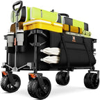 Navatiee Big Wheels Collapsible Wagon Cart Foldable, Heavy Duty Beach Wagon with Silent All-Terrain Wheels, Folding Utility Grocery Cart with Side Pocket and Brakes for Camping Garden Sports, Black by Navatiee