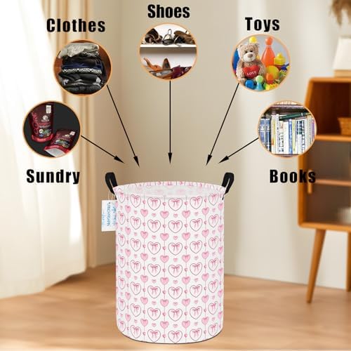Round Laundry Basket Collapsible Storage Hamper Organizer Pearl Heart - Image 4