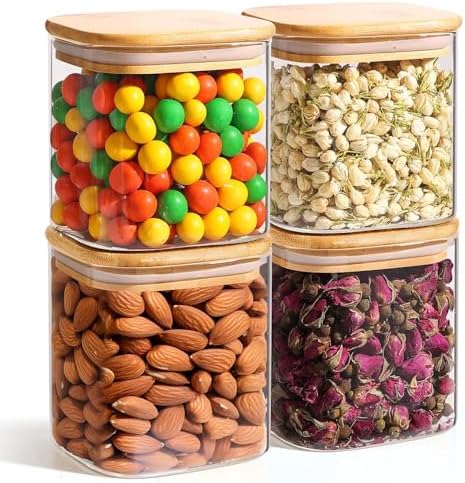 ComSaf Square Glass Containers with Lids 0.7 Qt, Set of 4 Pantry Glass Jars by ComSaf