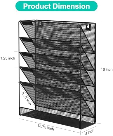 EasyPAG 5 Tier Wall File Holder, Mesh Hanging Folder Organizer with Classify Label, Versatile Desk File Holder, Vertical Wall Mounted Mail Organizer for Office Home Cubicle, Black - Image 2