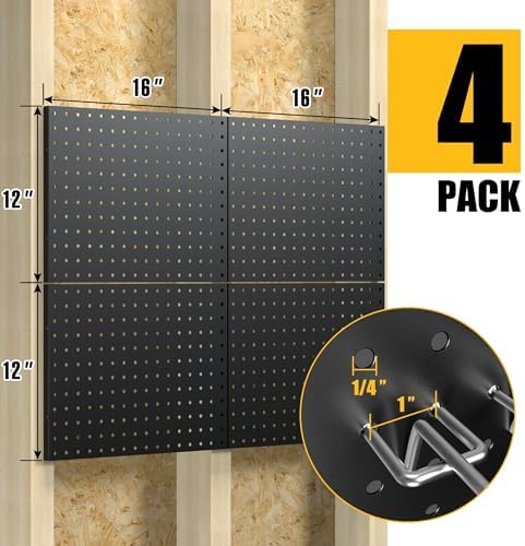 Spampur Peg Board, 4 Pack Metal Pegboard Panels with 50 Hooks, Black Pegboards Wall Organizer, Heavy Duty Peg Board for Walls Home, Garage Tool Storage, Office Organization, Craft Room, Kitchen - Image 3