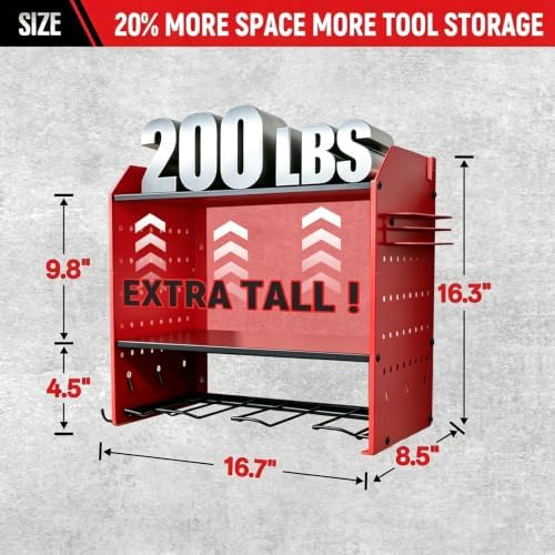 Power Tool Organizer Wall Mount,Power Drill Tool Holder,200lb Heavy Duty Tool Shelf,4 Tier Cordless Tool Organizer with 4 Drill Holders & 3 Divider Panels,Red - Image 3