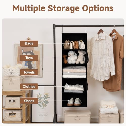 StorageWorks Hanging Closet Organizer for Small Closets, 5 Shelf | Add More Storage to Small Closets with 5 Reinforced Shelves, Perfect for Bedroom, Dorm and RV, Black - Image 4