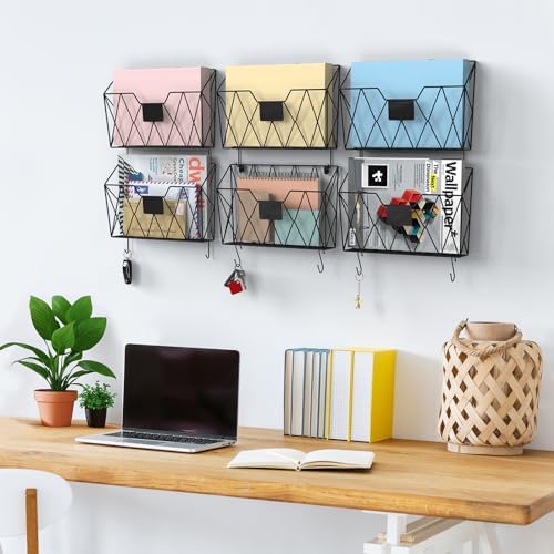 YBING Wall File Organizer Mesh Hanging Wall Files Holder 6 Pack, Black - Image 2