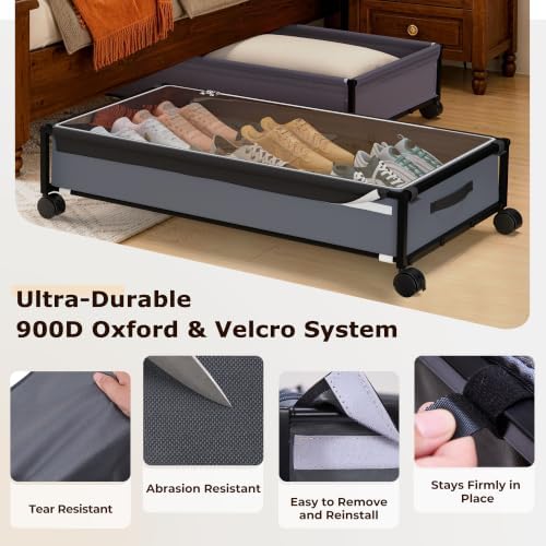 OMAIRA Under Bed Storage with Wheels, Underbed Shoe Storage Organizer with Clear Lids,& Rolling Drawers for Clothes, Shoes, Toys – Multi-Use Storage Bins and Drawers, 2-Pack Splittable into 4-Pack - Image 5