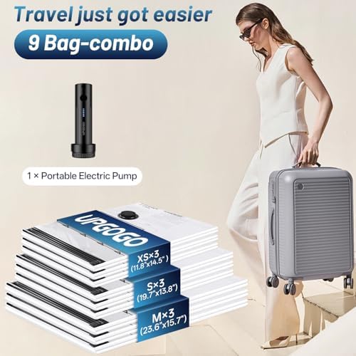 UPGOGO Travel Vacuum Bags for Luggage with Portable Electric Pump,Vacuum Seal Bags for Clothing,Packing Cubes Compression,Cruise Ship and Travel Essentials(Combo 9 Pack) - Image 2