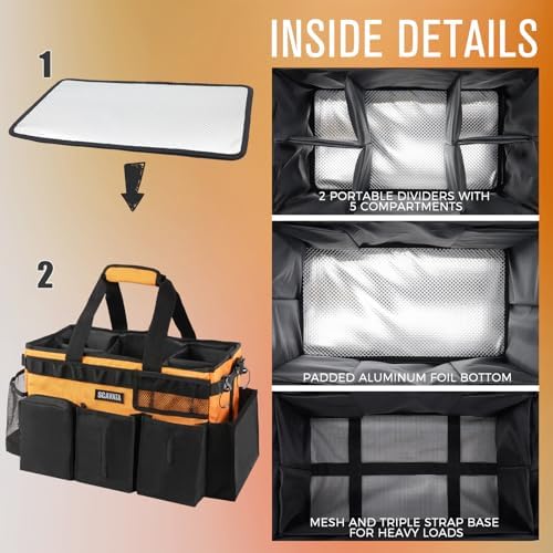 SCAVATA Wearable Cleaning Caddy Bag, Cleaning Caddy Supplies Organizer with Handle & Shoulder Straps for Housekeepers, Under Sink & Car Cleaning Tool Organizers with 4 Foldable Divider (Orange) - Image 4