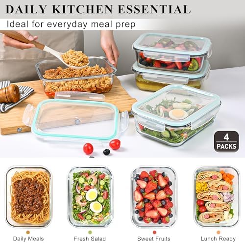 LOVYANXUE 4 Pack 52oz Large Glass Food Storage Containers with Lids, Meal Prep Containers with Airtight Lid for Storing, Baking, Serving, BPA-Free, Freezer, Microwave, Oven & Dishwasher Safe - Image 3
