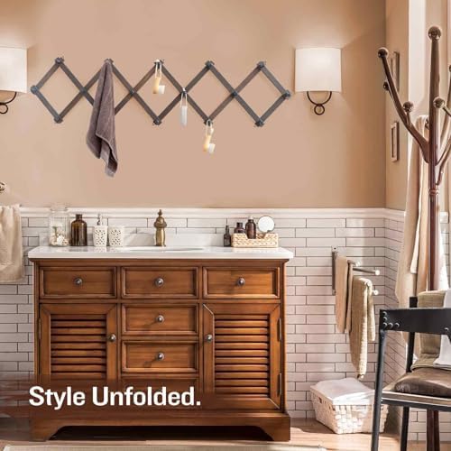 SCUNDA Rustic Wall Mounted Hat Rack with Space Saving Accordion Design, Expandable Hat Holder with 16 Wood Hooks, Modern Farmhouse Wall Hanger for Mug, Coat, Bags(Shabby Grey) - Image 5