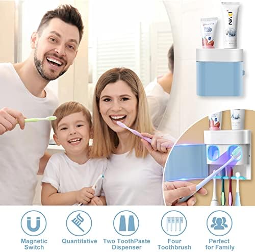 GFWARE Wall Toothbrush Holder and Toothpaste Dispenser with Cover, Blue - Image 5