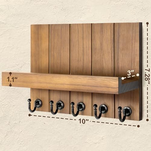 Rebee Vision Key Holder Wall Mount with 5 Key Hooks for Home Decor, Brown - Image 6