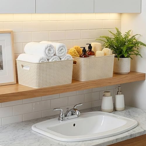 BINO | Plastic Storage Baskets, 13.5 Liter - 3 Pack, Natural | THE WOVEN COLLECTION | Storage Basket for Shelves | Woven Storage Baskets for Organizing Bins | Pantry Shelf Organizer | Container Bin - Image 4