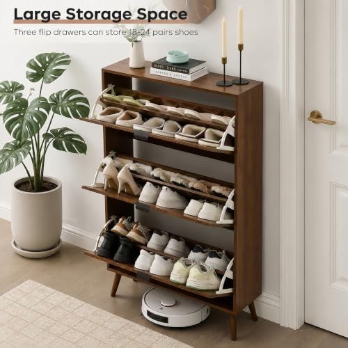 Shoe Cabinet with 3 Flip Drawers, 31.5'' W Narrow Shoe Storage for Entryway - Image 4