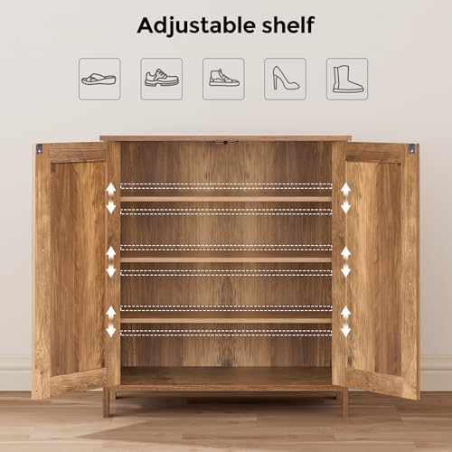 Homleke Farmhouse Shoe Cabinet with 2 Barn Doors & Wood Legs - Image 4