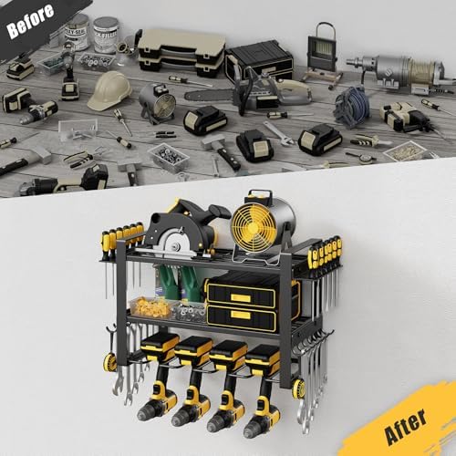 Power Tool Organizer Wall Mount, 150LBS Capacity, 3 Tier, 4 Drill Holders - Image 5