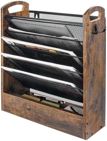 EHWINE Wall File Organizer, 6 Tier Hanging Wall File Organizer with Bottom Tray, Mail Organizer Wall Mount, Wooden Desk Organizer for Office or Home by EHWINE