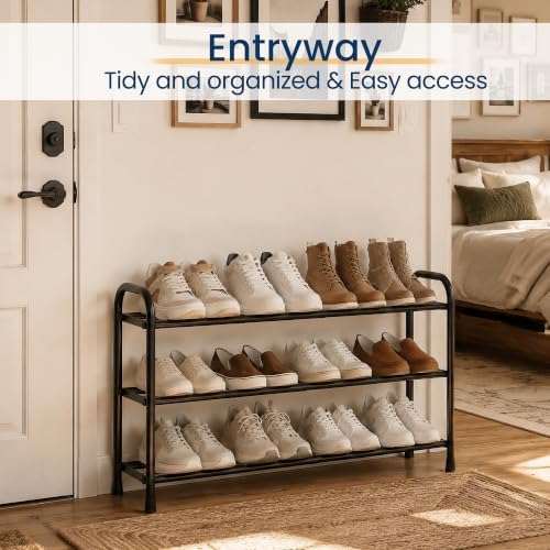 ENJOYBASICS 3 Tier Expandable Shoe Rack, Metal Small Shoes Shelf, Black - Image 4