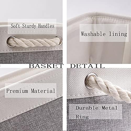Bidtakay Baskets Set of 3 Storage Baskets for Organizing Large Fabric Storage Bins for Shelves Decorative Canvas Bins Collapsible Empty Baskets for Closet,Nursery,Clothes,Toys,Shoes(White&Grey) - Image 3
