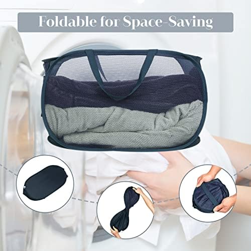 5 Pcs Durable Collapsible Laundry Baskets, Foldable Laundry Basket Large Opening, Pop Up Laundry Hamper with Pocket, Clothes Hamper with Handles for Laundry, Bathroom, Kids Room, Dorm or Trave - Image 4