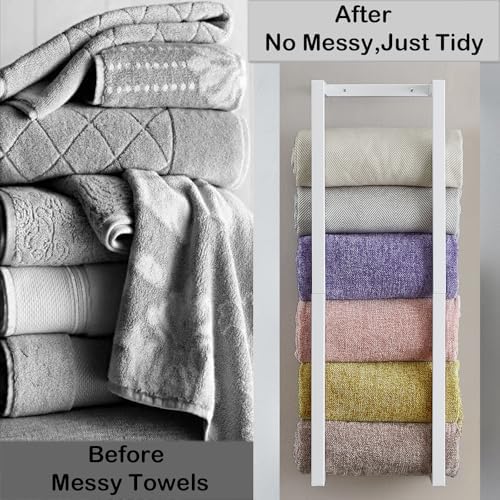 Towel Rack for Rolled Towels, Towel Rack for Bathroom,Wall Mounted Metal Bathroom Organizer, Bath Towel Holder Wall for Modern Small Space Bathroom Towel Storage (White) - Image 5