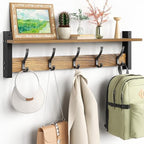 Optish Coat Rack Wall Mount with Shelf, 24 Inch Coat Hanger Walls Mounted, Hat Rack for Walls, Shelf with 5 Coat Hooks, Wall Hanger for Entryway (Brown) by Optish