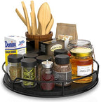 Lazy Susan Turntable Organizer with Anti-Slip Mat for Cabinet Pantry Kitchen Countertop Refrigerator Office, Pine Wood, 10", Black by AXTEE