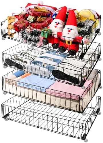 4 PACK Under bed Storage Containers With Wheels,Under bed Basket,Rolling Under Bed Drawer Organizer For Shoes Clothes Books Toys Blankets, by Airhercs