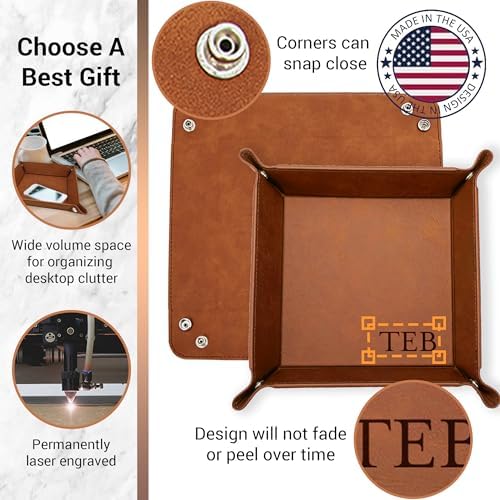 Personalized Valet Tray, Custom Engraved Leather Keys Tray for Men - Image 2