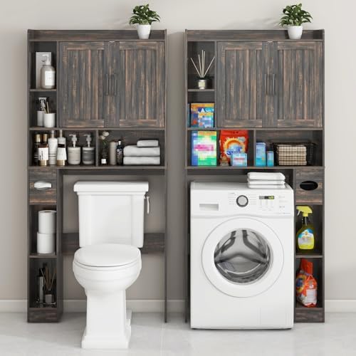 Vabches Farmhouse Over The Toilet Storage Cabinet with Barn Door, Dark Grey - Image 4