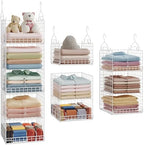 Yuyetuyo ﻿5 Tier Hanging Closet Organizer Separable Hanging Closet Shelves with 4 Hooks 2 Adjustable Dividers, Wire Storage Basket Bins for Clothing Sweaters Socks Dolls Handbags, Foldable by Yuyetuyo