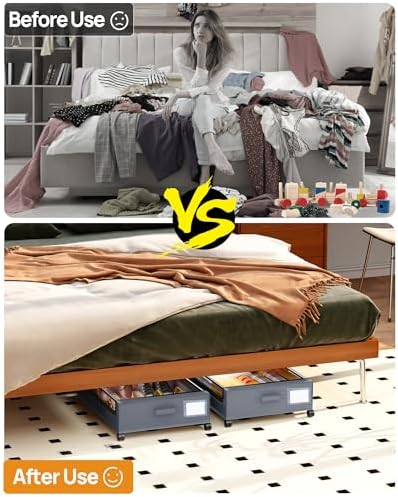Under Bed Storage with Wheels, Square Under Bed Storage Containers, 4 Pack Under The Bed Storage Bins, Under Organizer with Clear Lids-60L Rolling Underbed Storage For Clothes, Shoes... - Image 4