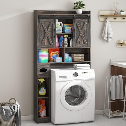 Vabches Over The Toilet Storage Cabinet with Sliding Doors, Dark Grey - Image 5
