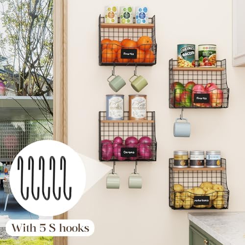 4 Pack Fruit Basket for Kitchen with Lid, Counter&Wall Mounted Hanging Fruit Basket, Potato and Onion Storage, Metal Wire Fruit and Vegetable Storage, Snack Organizer 11.81 * 8.66 * 10.63in - Image 3