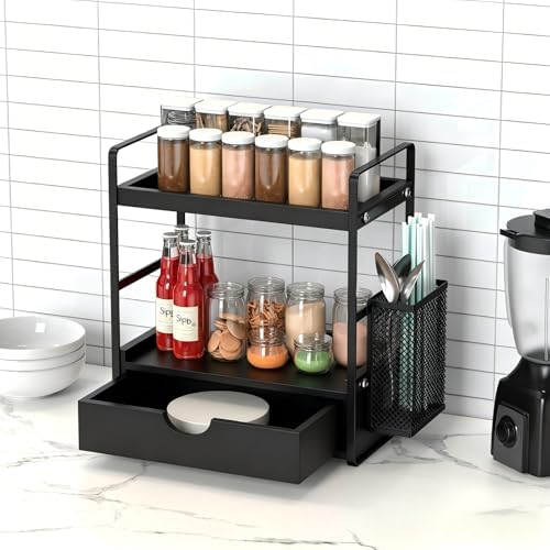 LEMIKKLE Bathroom Counter Organizer with Basket, Bathroom Organizers and Storage,Skincare Organizers for Vanity,Storage Organizers for Bathroom, Kitchen, Dresser (Black with Drawer) - Image 6