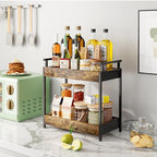 KLM Countertop Coffee Station Organizer, 2 Tier Wooden Shelf for Coffee Bar Accessories, Condiment Storage Caddy for Kitchen, Bathroom Counter Organizer, Home, Office - Brown - Image 2