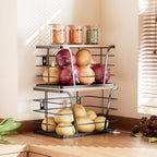2 Pack Potato and Onion Storage Bins, Stackable Kitchen and Pantry Organizer with Bamboo Top & Lightweight PP Mat, for Vegetables, Fruit, Onion, Potato, Garlic - Pantry, Kitchen Storage Bins (Black) - Image 3