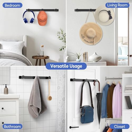 KIMBORA 4 Packs Hat Rack for Wall, Hat Organizer for Baseball Caps Holds 36 Hats, 3 Mounting Options Hat Hook Hanger, Strong Baseball Hat Holder Storage, Cap Display for Door, Room, Closet (Black) - Image 7