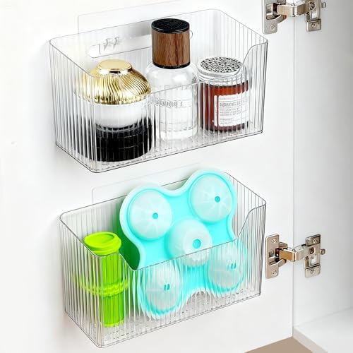 2 Pack Cabinet Door Organizer, Adhesive Wall Mounted Organizer Bins, Clear Storage Caddy, Stackable Basket for Kitchen Cabinets, Bathroom, Pantry, Office, and Tabletop Organization by MZYIWUU