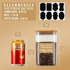 D2scrma 37oz Airtight Glass Square Storage Canisters with Bamboo Lids Set of 6 (1100ml) Striped Stackable Containers, Decorative Kitchen Jars for Tea, Nuts and Coffee (‎with Black Lable) - Image 2