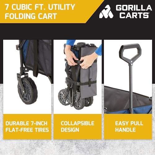 Gorilla Carts Collapsible Folding Outdoor Utility Wagon, 7 Cu Ft, Blue - Image 2