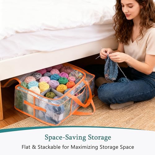 MYBAGZING Clear Yarn Storage Bags, 21" Large Flat Under Bed Yarn Organizer with Zipper & Handles, Stackable Knitting and Crochet Storage for Closet Shelves, Craft Room, Yarn Skeins, Hooks & Needles - Image 4