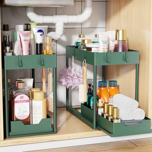 Simple Trending Under Sink Organizer 2 Pack, with Sliding Drawer, Green by SimpleTrending