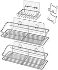 Nieifi Shower Caddy Shelf with Hooks Storage Rack Organizer Adhesive Stainless Steel without Drilling for Bathroom, Lavatory, Washroom, Restroom, Shower, Toilet, Kitchen (Sliver, 3 Pack) by Nieifi