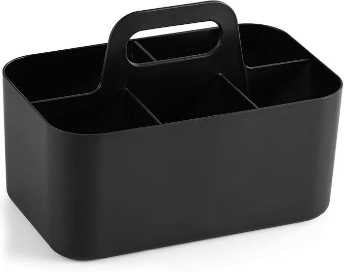 Multiuse Caddy Organizer with Handle, Portable Divided Plastic Tote Bin - Art Craft, Stationary Pen Marker Crayons, Makeup Hair Supplies Storage - Bathroom, Classroom, Dorm, Office, Desk Holder -Black - Image 9